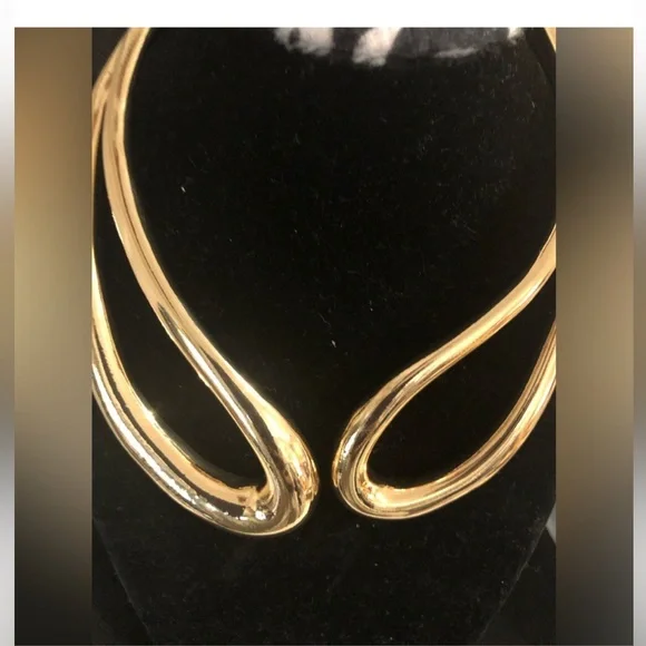 House of Harlow 1960 gold tone double bar curved hinged choker style necklace - Picture 4 of 14